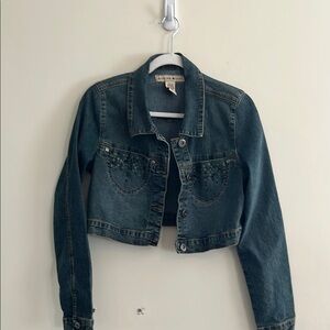 Vintage American Blues Cropped Jean Jacket Denim‎ Sequins y2k mcbling M Casual
